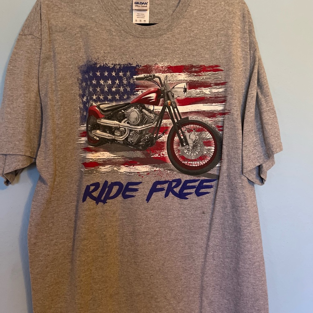 50. Ride free motorcycle shirt small stain xl